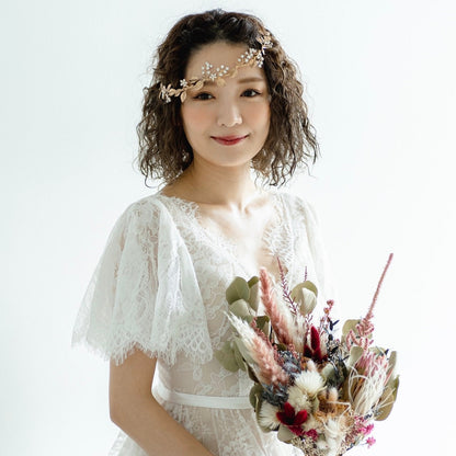 小枝カチューシャ ブライダルヘッドドレス ビジュー リーフ m10 【結婚式 ヘアアクセサリー】