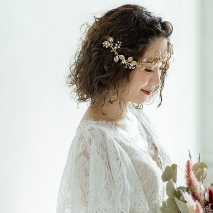 小枝カチューシャ ブライダルヘッドドレス ビジュー リーフ m10 【結婚式 ヘアアクセサリー】