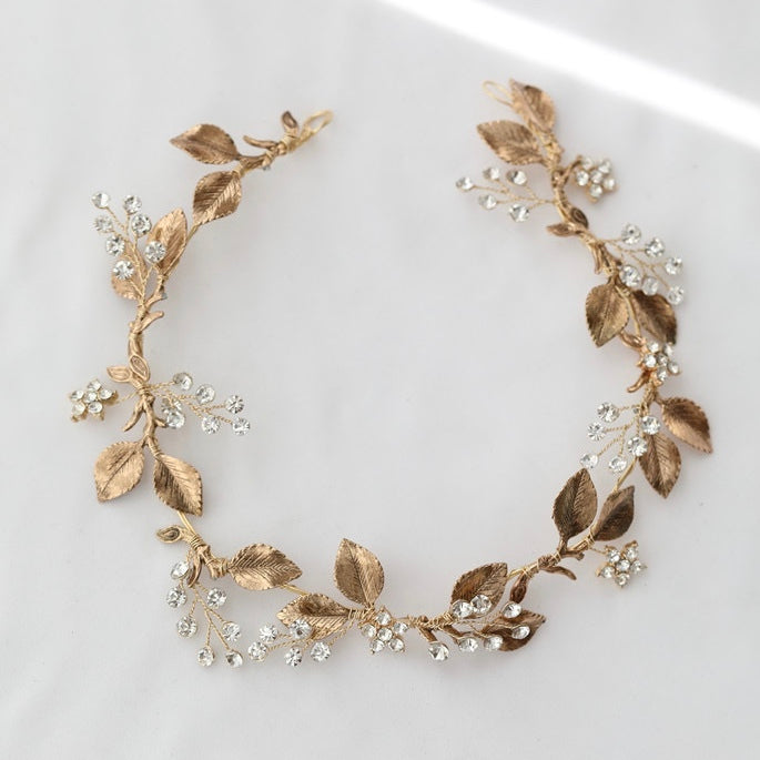 小枝カチューシャ ブライダルヘッドドレス ビジュー リーフ m10 【結婚式 ヘアアクセサリー】
