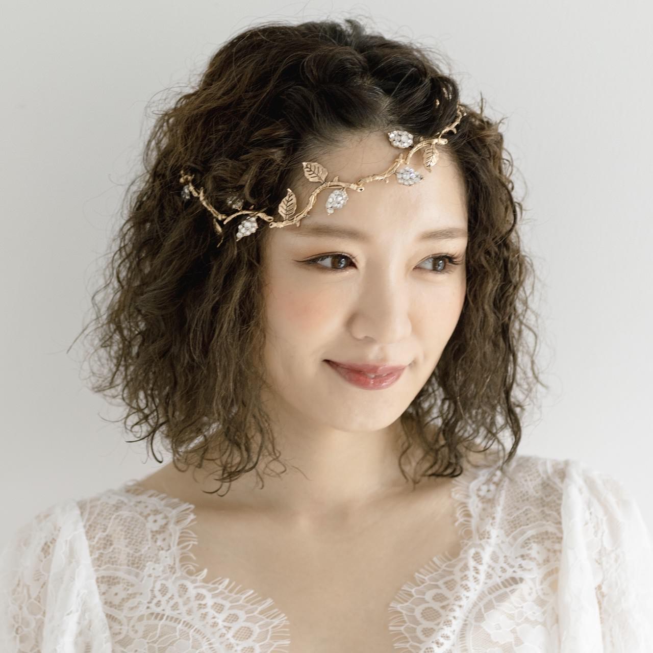 小枝カチューシャ ブライダルヘッドドレス ビジュー リーフ m11 【結婚式　ヘアアクセサリー】