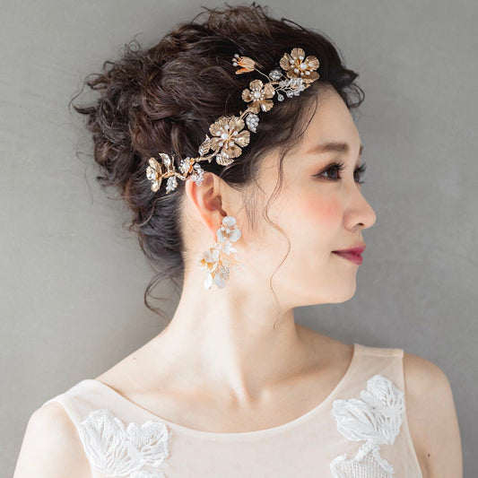 ヘッドコーム ブライダルヘッドドレス ビジュー リーフ フラワー m12 【結婚式　ヘアアクセサリー】