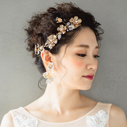 ヘッドコーム ブライダルヘッドドレス ビジュー リーフ フラワー m12 【結婚式　ヘアアクセサリー】