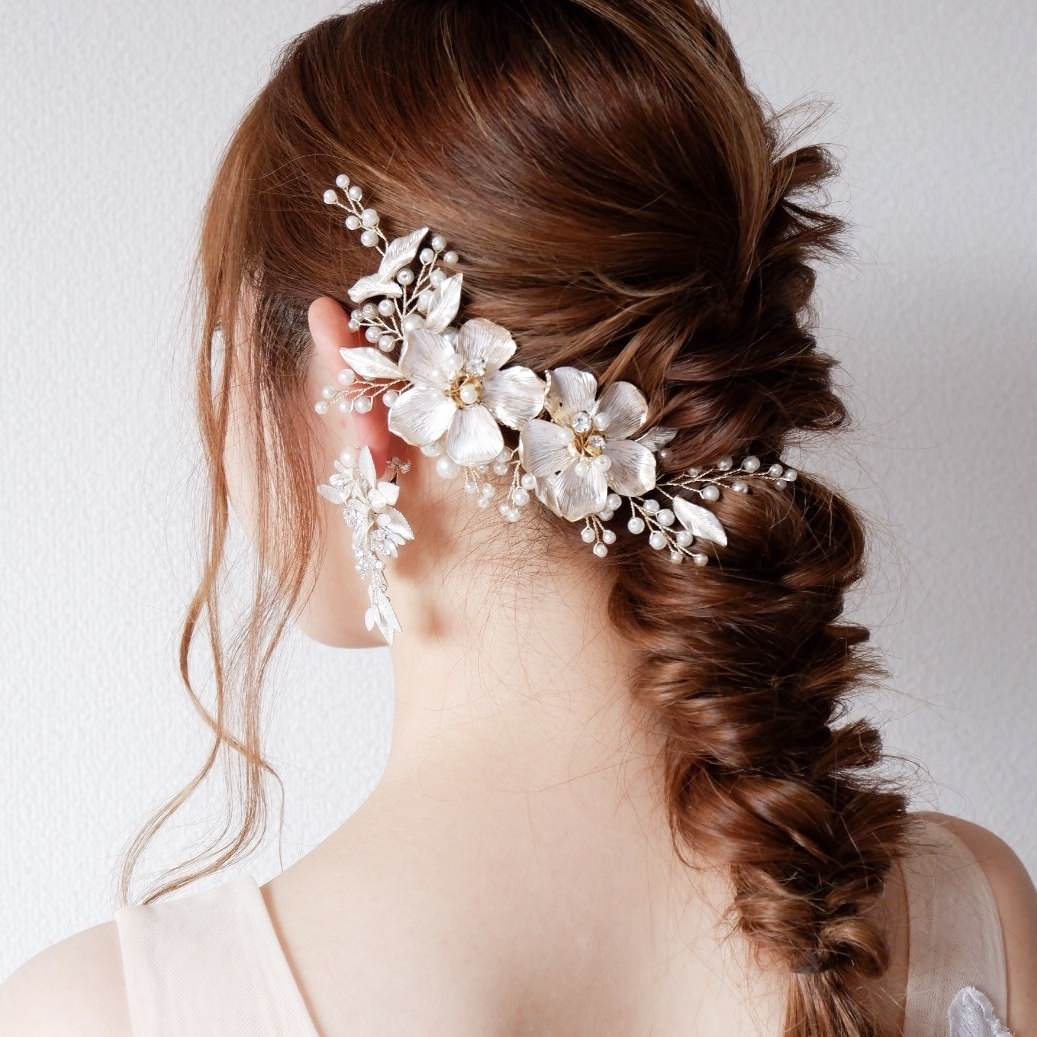 ヘッドコーム ブライダルヘッドドレス ビジュー パール フラワー m13 【結婚式 ヘアアクセサリー】