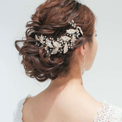 ブライダルヘッドドレス ビジュー リーフ ボンネ ゴールド m14 【結婚式　ヘアアクセサリー】