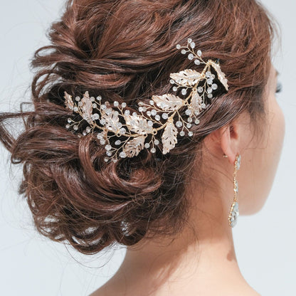 ブライダルヘッドドレス ビジュー リーフ ボンネ ゴールド m14 【結婚式　ヘアアクセサリー】