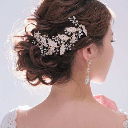 ブライダルヘッドドレス ビジュー リーフ ボンネ ゴールド m14 【結婚式　ヘアアクセサリー】