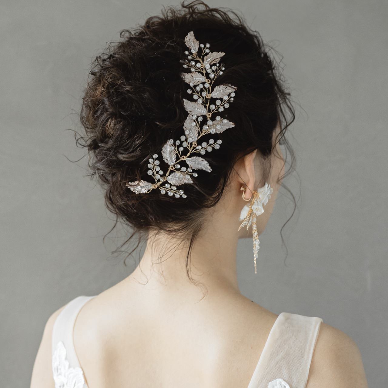 ブライダルヘッドドレス ビジュー リーフ ボンネ ゴールド m14 【結婚式　ヘアアクセサリー】