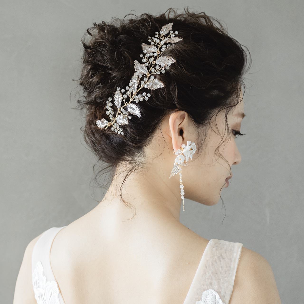 ブライダルヘッドドレス ビジュー リーフ ボンネ ゴールド m14 【結婚式　ヘアアクセサリー】