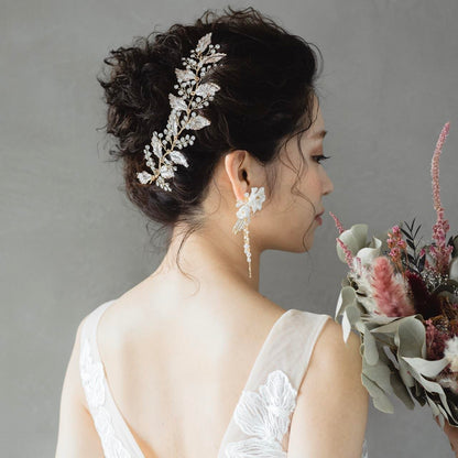 ブライダルヘッドドレス ビジュー リーフ ボンネ ゴールド m14 【結婚式 ヘアアクセサリー】