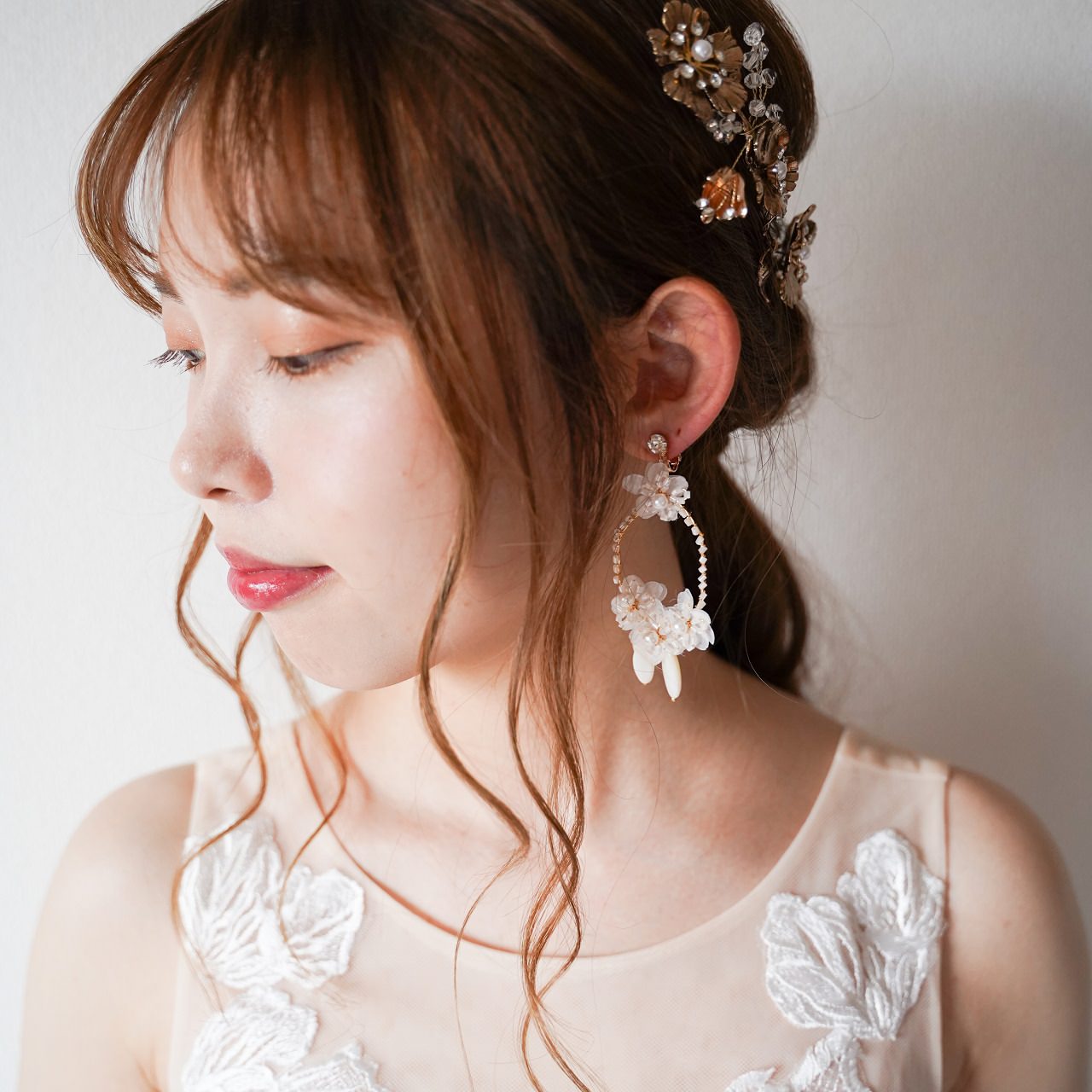 【ピアス】ブライダルピアス アンティークピアス フラワー ゴールド m16 【結婚式 ピアス イヤリング】