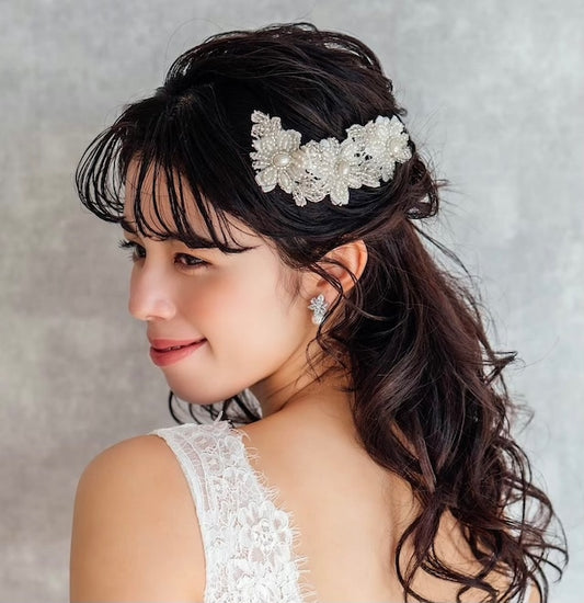 【ヘッドドレス】オリジナル商品 /  perleビーズ刺繍ブライダルヘッドドレス 【結婚式　ヘアアクセサリー】