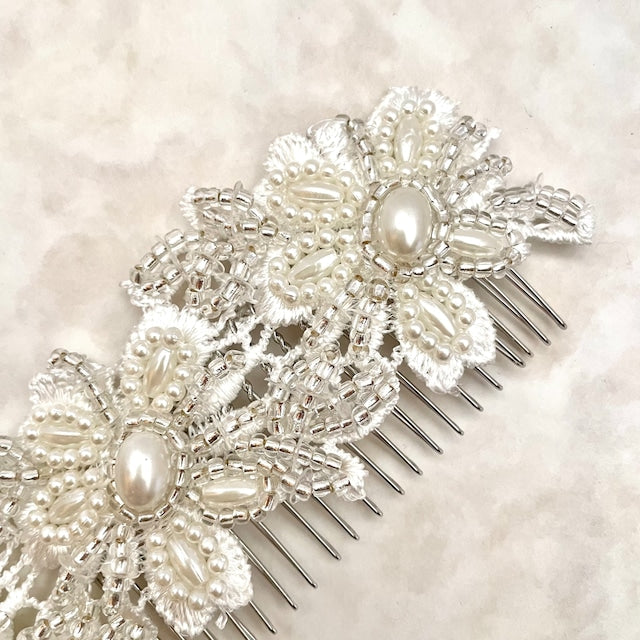 【ヘッドドレス】オリジナル商品 / perleビーズ刺繍ブライダルヘッドドレス 【結婚式 ヘアアクセサリー】