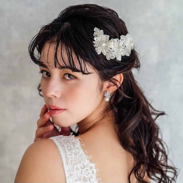 【ヘッドドレス】オリジナル商品 / perleビーズ刺繍ブライダルヘッドドレス 【結婚式 ヘアアクセサリー】
