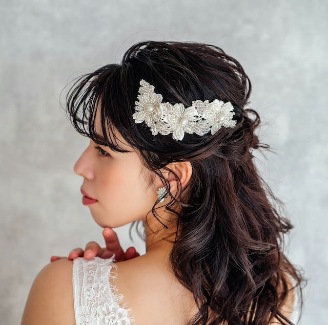 【ヘッドドレス】オリジナル商品 / perleビーズ刺繍ブライダルヘッドドレス 【結婚式 ヘアアクセサリー】