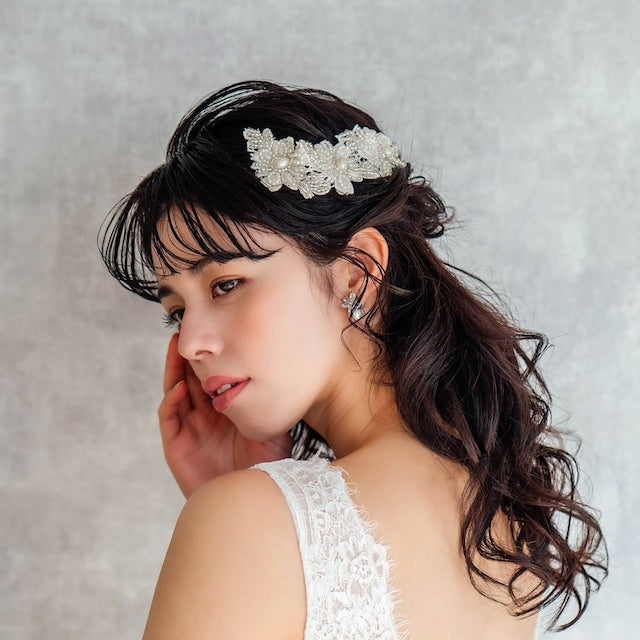 【ヘッドドレス】オリジナル商品 / perleビーズ刺繍ブライダルヘッドドレス 【結婚式 ヘアアクセサリー】