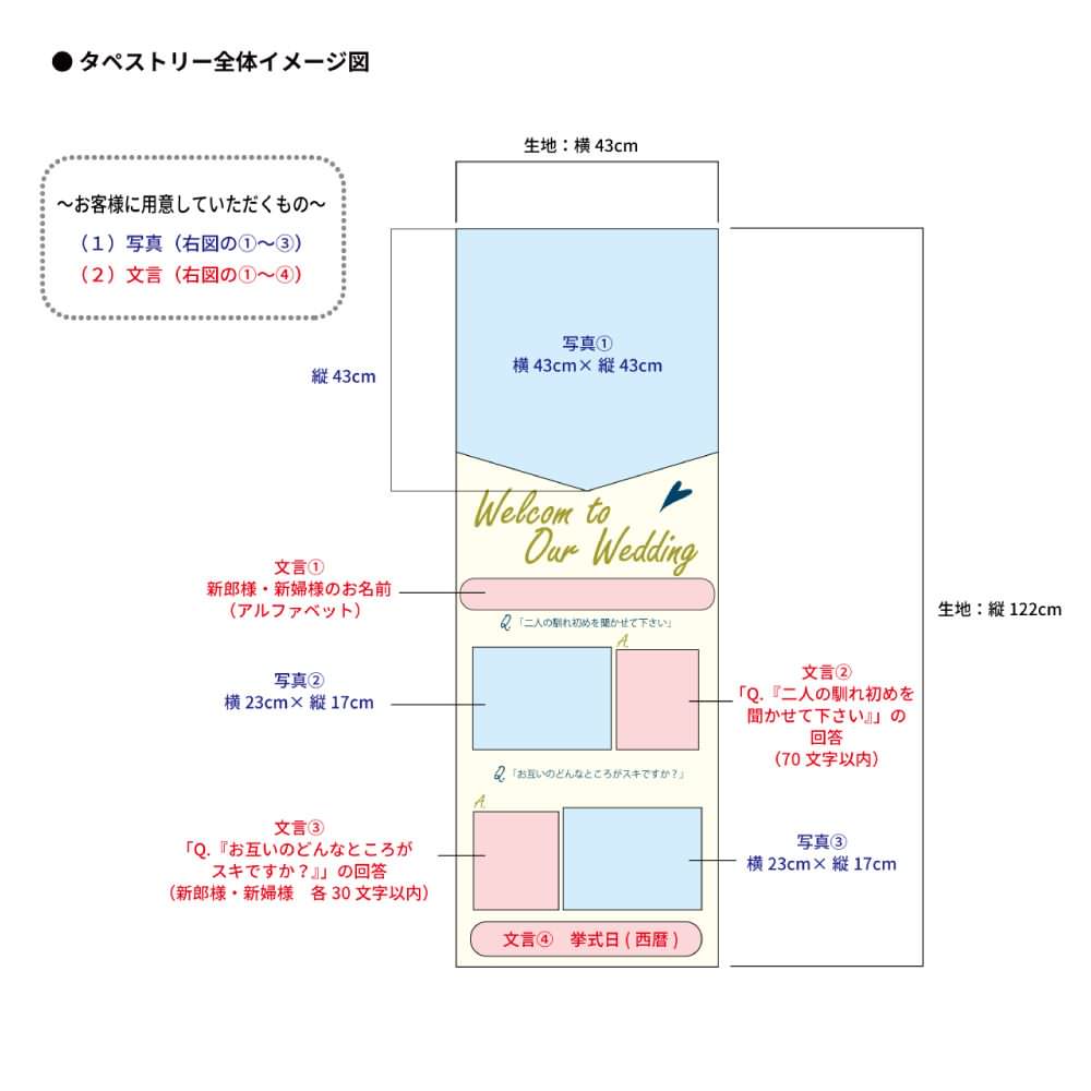 ウェディングタペストリー(スタンド付き)〈キュート&シンプル〉　【結婚式　ウェルカムグッズ　タペストリー】