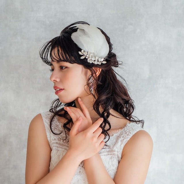 オリジナル商品 / gaie フェザーボンネヘッドドレス 【結婚式 ヘアアクセサリー】