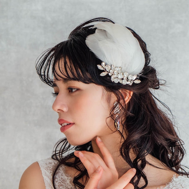 オリジナル商品 / gaie フェザーボンネヘッドドレス 【結婚式 ヘアアクセサリー】