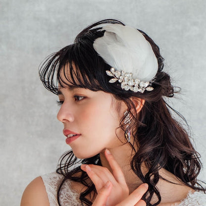 オリジナル商品 / gaie フェザーボンネヘッドドレス 【結婚式 ヘアアクセサリー】