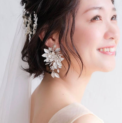 【イヤリング】ブライダルイヤリング 小枝イヤリング ビジュー シルバー m19 【結婚式 ピアス イヤリング】