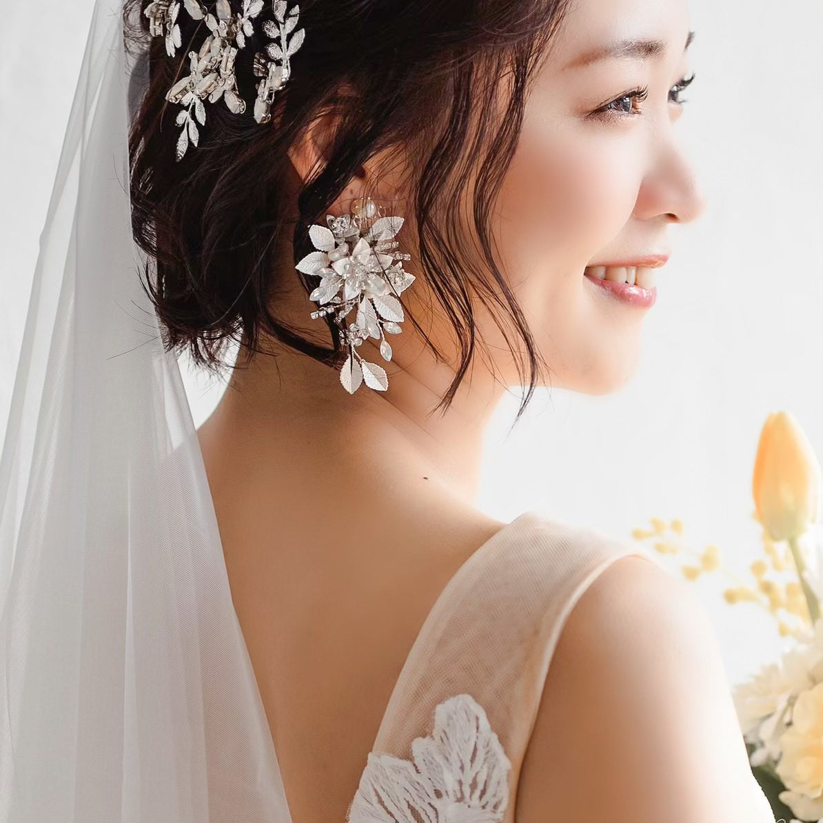 【イヤリング】ブライダルイヤリング 小枝イヤリング ビジュー シルバー m19 【結婚式　ピアス　イヤリング】