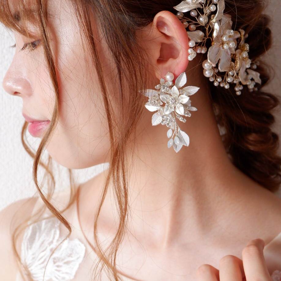 【ピアス】ブライダルピアス 小枝ピアス ビジュー シルバー m19 【結婚式 ピアス イヤリング】