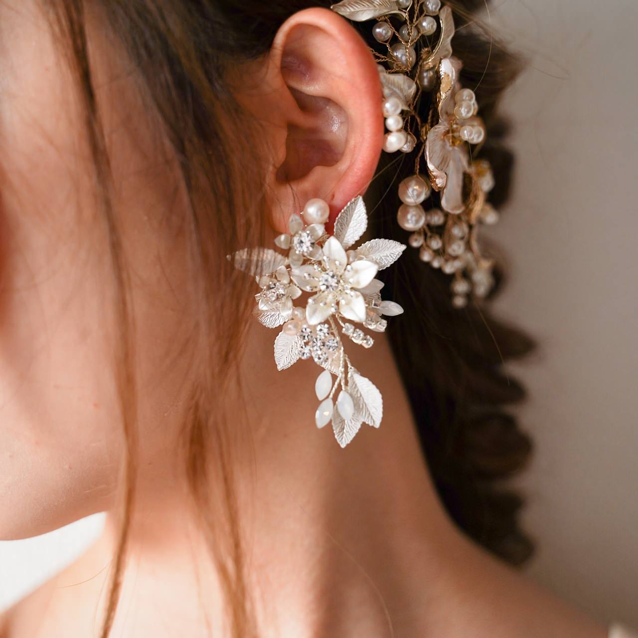 【ピアス】ブライダルピアス 小枝ピアス ビジュー シルバー m19 【結婚式 ピアス イヤリング】