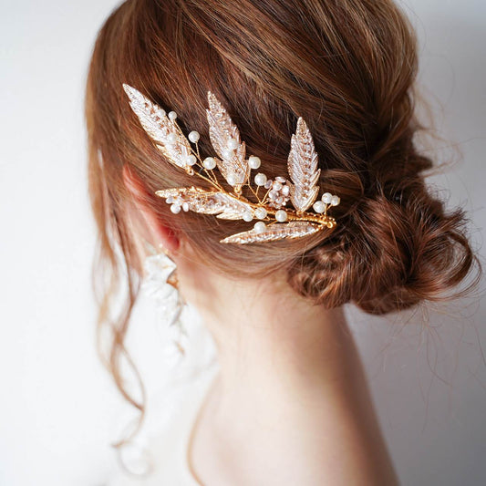 ブライダルヘッドドレス ビジュー リーフ ボンネ ゴールド p1 【結婚式 ヘアアクセサリー】