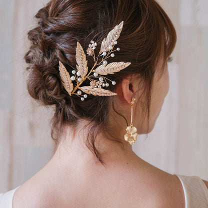 ブライダルヘッドドレス ビジュー リーフ ボンネ ゴールド p1 【結婚式　ヘアアクセサリー】