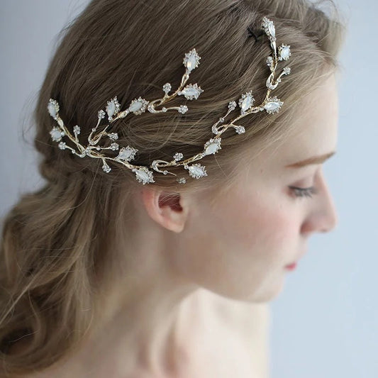 ブライダルヘッドドレス ビジュー 小枝ヘッドドレス リーフ ゴールド p2 【結婚式 ヘアアクセサリー】