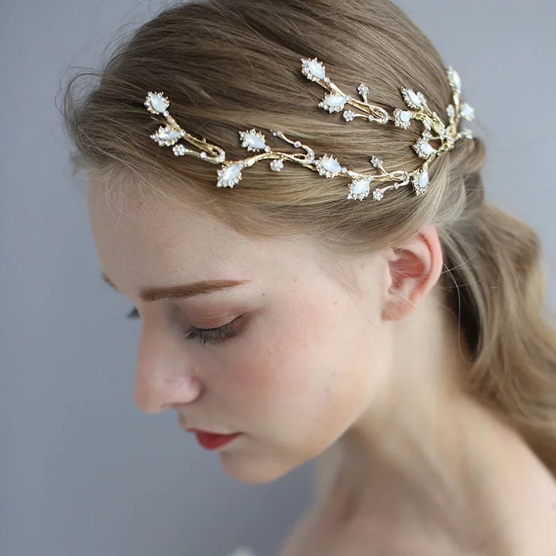 ブライダルヘッドドレス ビジュー 小枝ヘッドドレス リーフ ゴールド p2 【結婚式 ヘアアクセサリー】