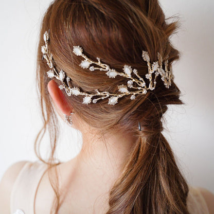 ブライダルヘッドドレス ビジュー 小枝ヘッドドレス リーフ ゴールド p2 【結婚式 ヘアアクセサリー】