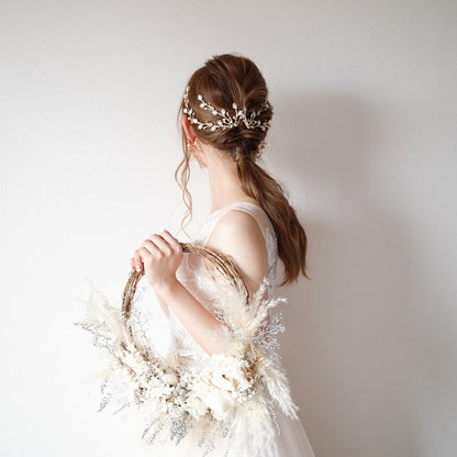 ブライダルヘッドドレス ビジュー 小枝ヘッドドレス リーフ ゴールド p2 【結婚式 ヘアアクセサリー】