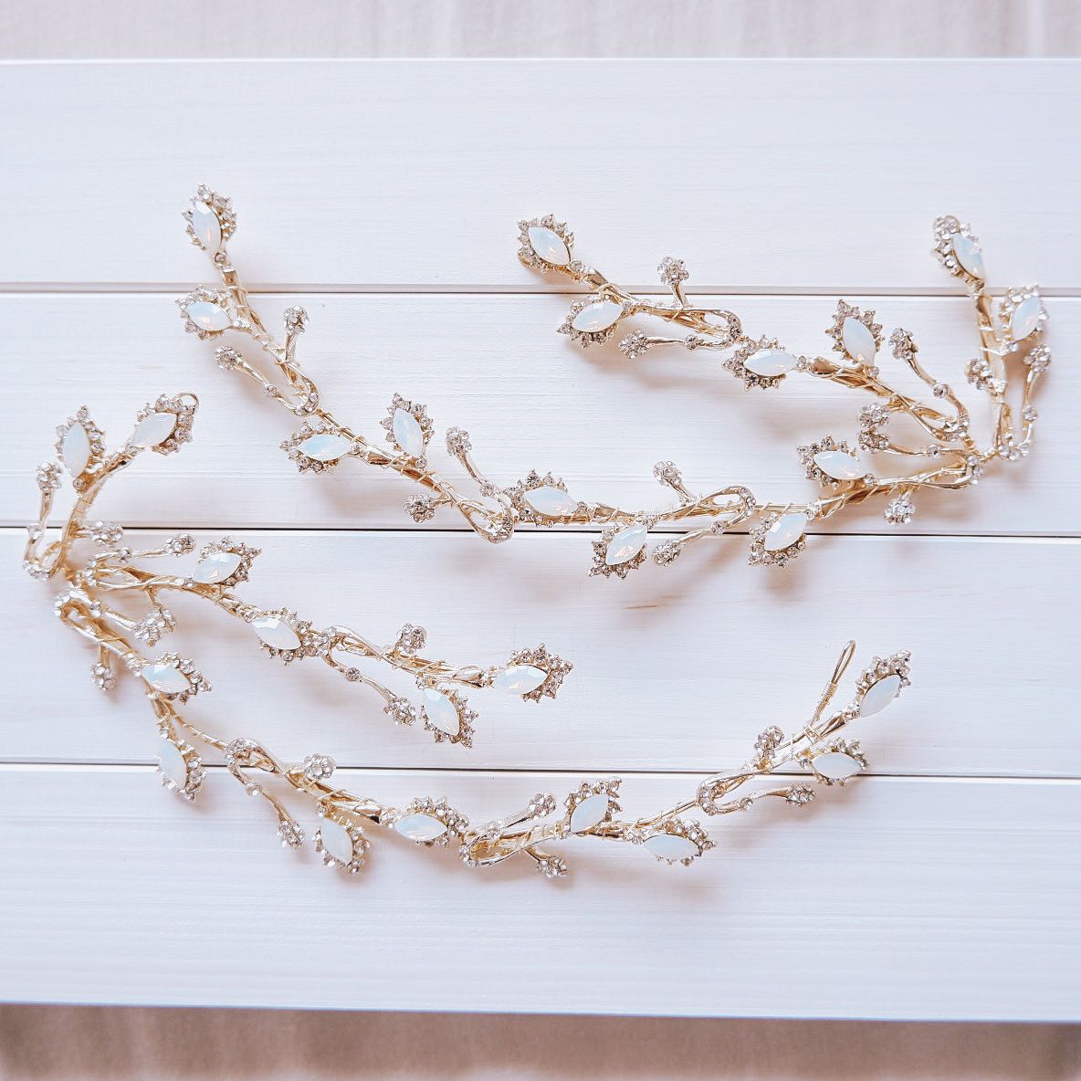 ブライダルヘッドドレス ビジュー 小枝ヘッドドレス リーフ ゴールド p2 【結婚式 ヘアアクセサリー】