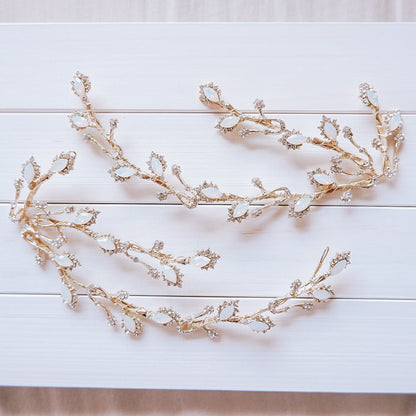 ブライダルヘッドドレス ビジュー 小枝ヘッドドレス リーフ ゴールド p2 【結婚式 ヘアアクセサリー】