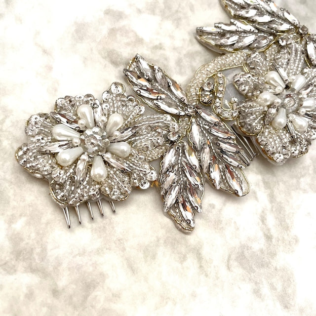 【ヘッドドレス】オリジナル商品 / papillon ビーズ刺繍ブライダルヘッドドレス 【結婚式　ヘアアクセサリー】