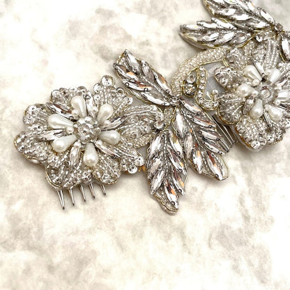 【ヘッドドレス】オリジナル商品 / papillon ビーズ刺繍ブライダルヘッドドレス 【結婚式 ヘアアクセサリー】