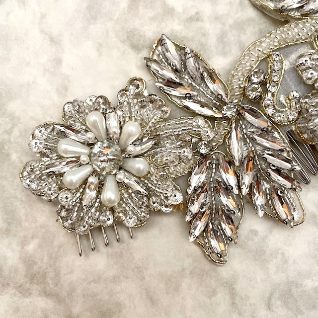 【ヘッドドレス】オリジナル商品 / papillon ビーズ刺繍ブライダルヘッドドレス 【結婚式 ヘアアクセサリー】