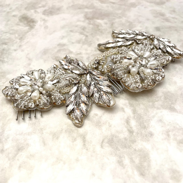 【ヘッドドレス】オリジナル商品 / papillon ビーズ刺繍ブライダルヘッドドレス 【結婚式 ヘアアクセサリー】