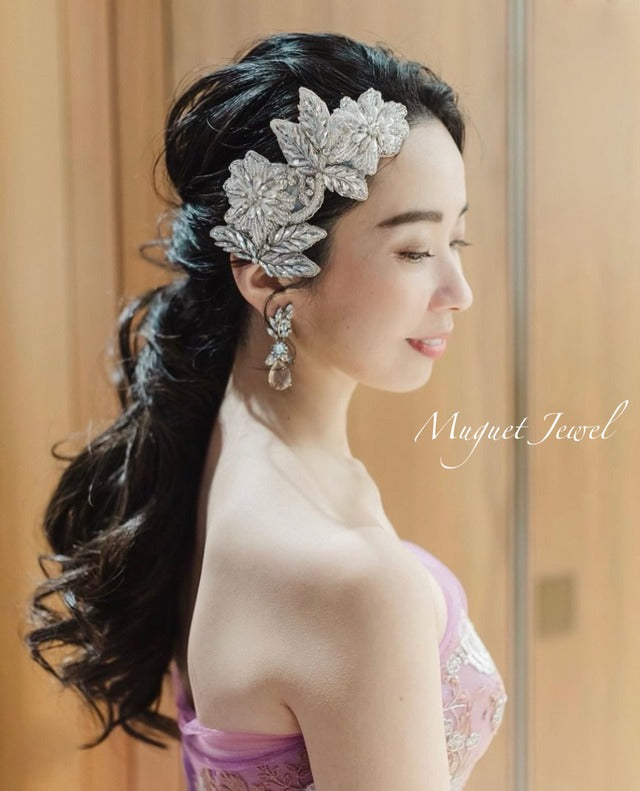 【ヘッドドレス】オリジナル商品 / papillon ビーズ刺繍ブライダルヘッドドレス 【結婚式 ヘアアクセサリー】