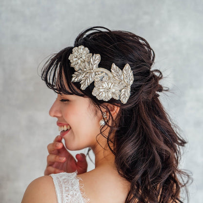 【ヘッドドレス】オリジナル商品 / papillon ビーズ刺繍ブライダルヘッドドレス 【結婚式 ヘアアクセサリー】