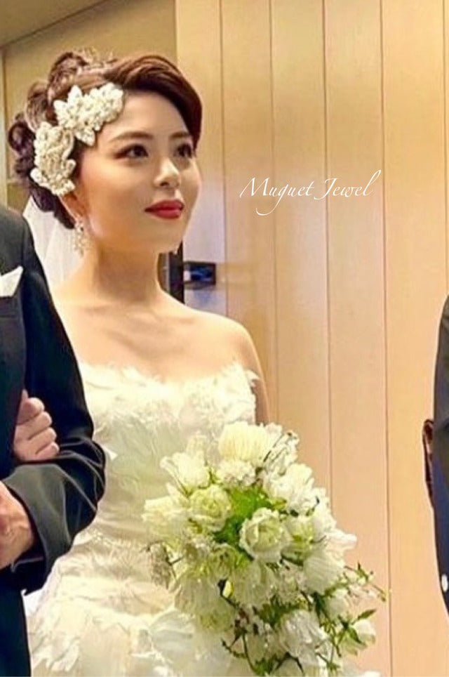 【ヘッドドレス】オリジナル商品 / papillon ビーズ刺繍ブライダルヘッドドレス 【結婚式 ヘアアクセサリー】