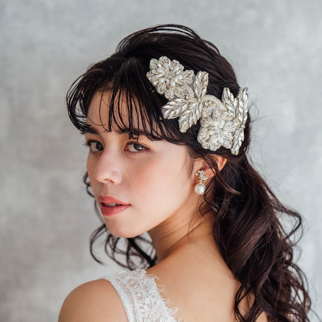 【ヘッドドレス】オリジナル商品 / papillon ビーズ刺繍ブライダルヘッドドレス 【結婚式 ヘアアクセサリー】