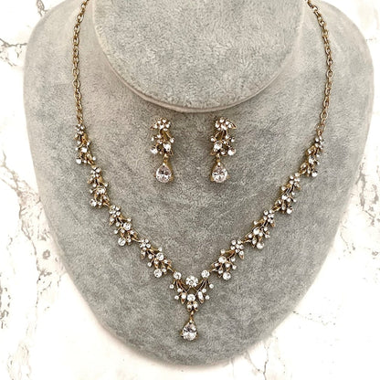 ange gold ビジューブライダルネックレス&ピアスセット【結婚式 アクセサリーセット】