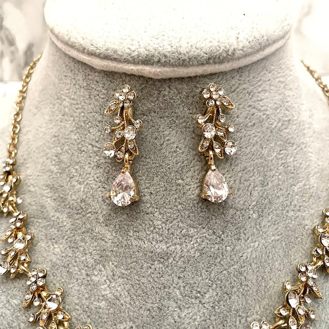 ange gold ビジューブライダルネックレス&ピアスセット【結婚式 アクセサリーセット】