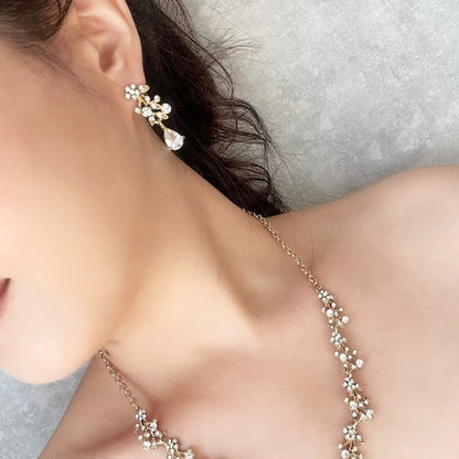 ange gold ビジューブライダルネックレス&ピアスセット【結婚式 アクセサリーセット】