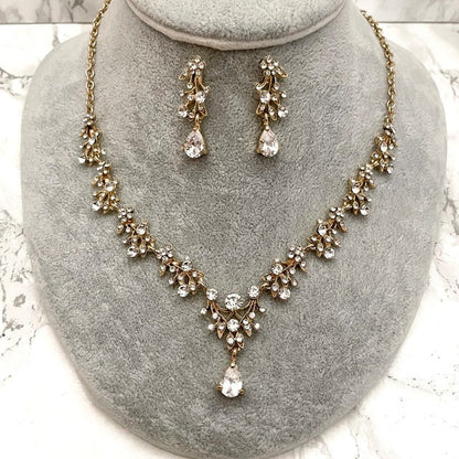 ange gold ビジューブライダルネックレス&ピアスセット【結婚式 アクセサリーセット】