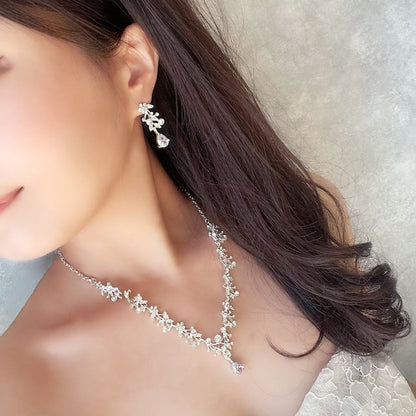 ange silverビジューブライダルネックレス&ピアスセット 【結婚式 アクセサリーセット】
