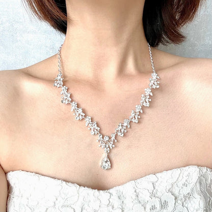 ange silverビジューブライダルネックレス&ピアスセット 【結婚式 アクセサリーセット】