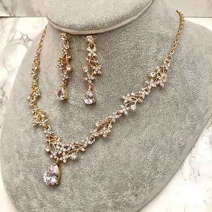 jouer goldビジューブライダルネックレス&ピアスセット【結婚式 アクセサリーセット】